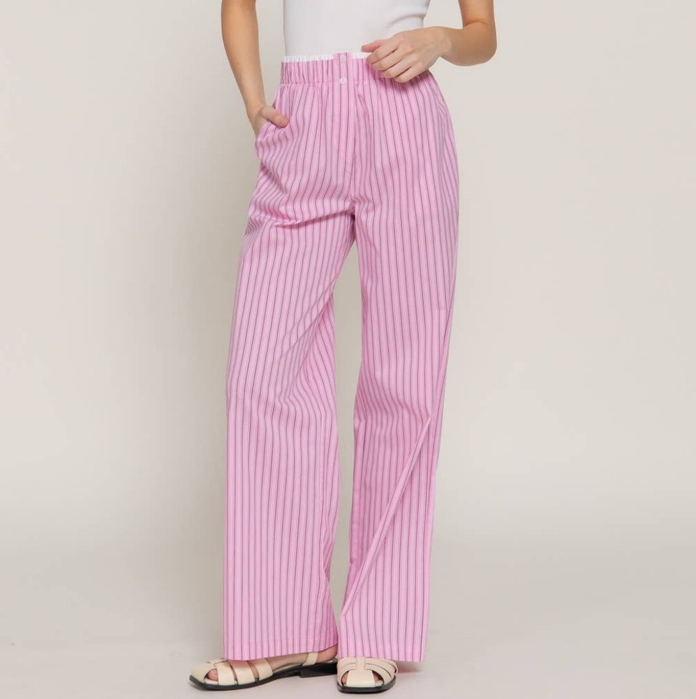 Pink Contrast Waist Combo Boxer Straight Pants